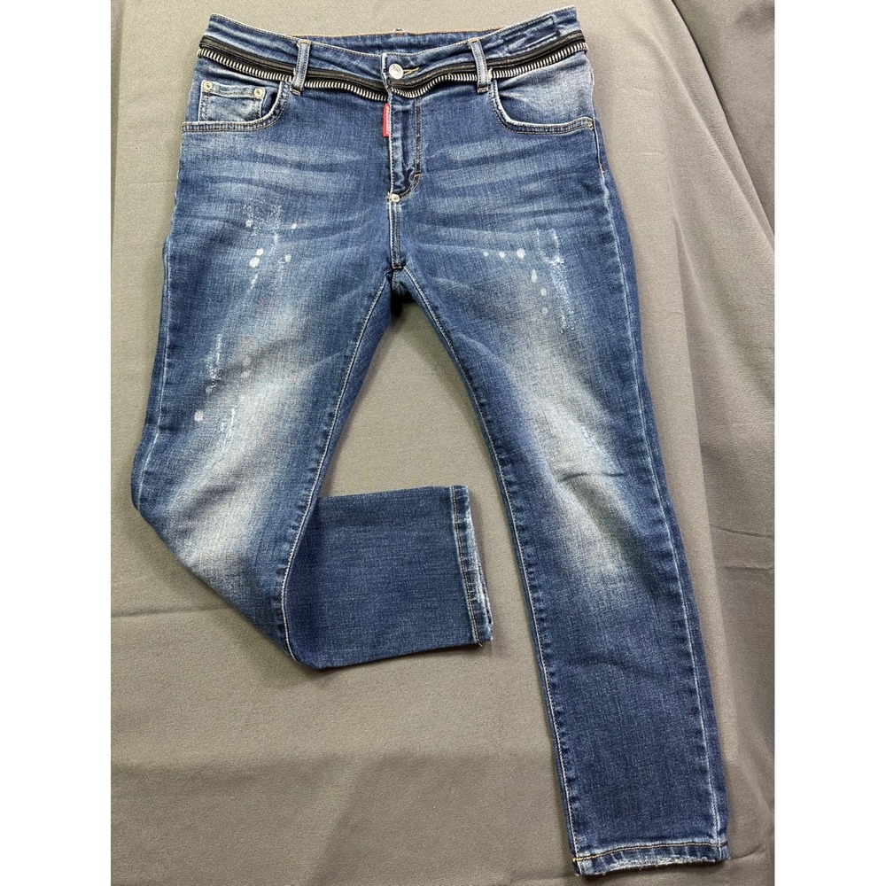 Dsquared2 Distressed Blue Jeans Zipper Detail Made‎ in Italy S75GC0467 Size 32